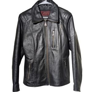 FLYING BIKES Oakwood NY Chapter Leather Zip Front Motorcycle Jacket Womens L